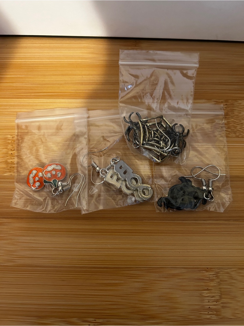 Halloween Pumpkin & Spider Charm Earring Set - Orange, Black, Silver